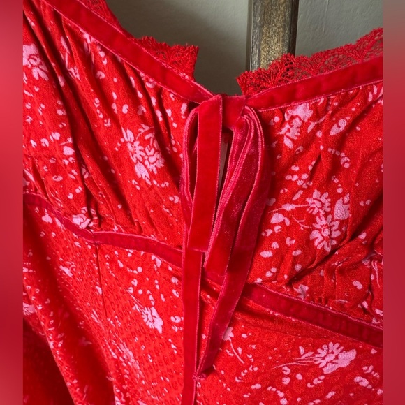 NWT Free People Tess Mini Velvet Lace Ruffle Floral Dress, Red, Small - Picture 6 of 9